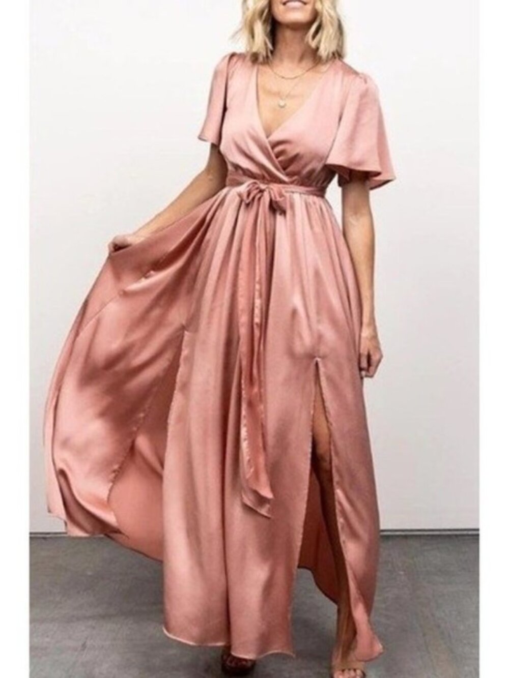 Deep Blush Satin Maxi Bridesmaid Dress